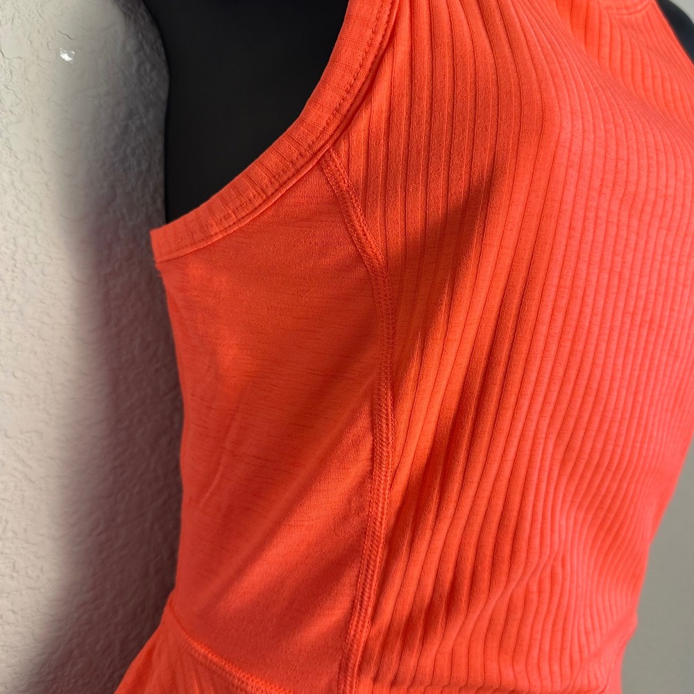 Free People Movement Neon Orange Ribbed Athletic Tennis Dress XS Crisscross Back - Picture 3 of 9